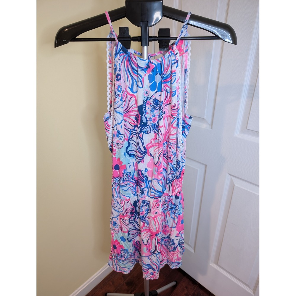 Lilly Pulitzer‎ Gianni Skort Romper Floral Crochet Trim Tie Back - Size XS